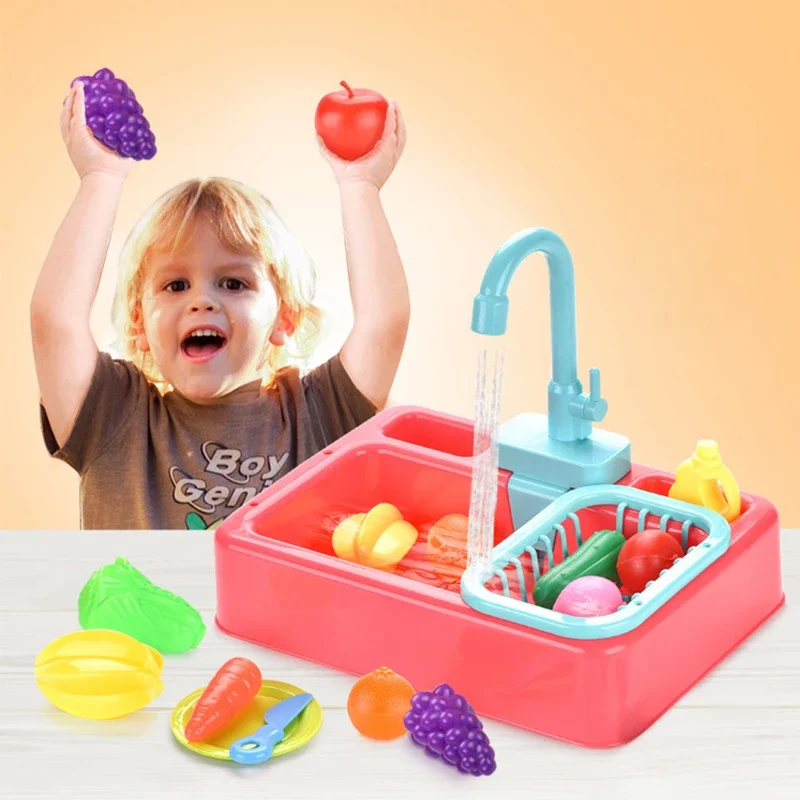 Kids Kitchen Toys Pretend Simulation Electric Dishwasher Children's Kitchen Wash Basin Sink Role Playing Toys Boys Girls Gifts