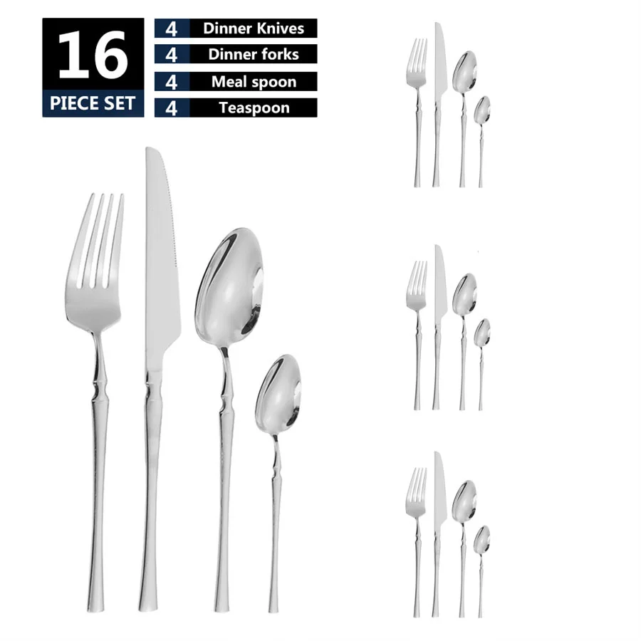 

Western Steak Knife Fork Spoon 16 Pieces Set For 4 People Creative Stainless Steel Cutlery Set Hotel Restaurant Family Kitchen