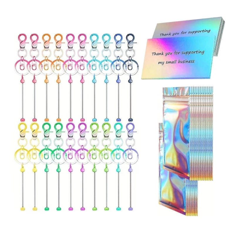 Pack of 60 Gift Crafting Set Metal Keychains With Resealable Pouches And Customizable Thank You Card