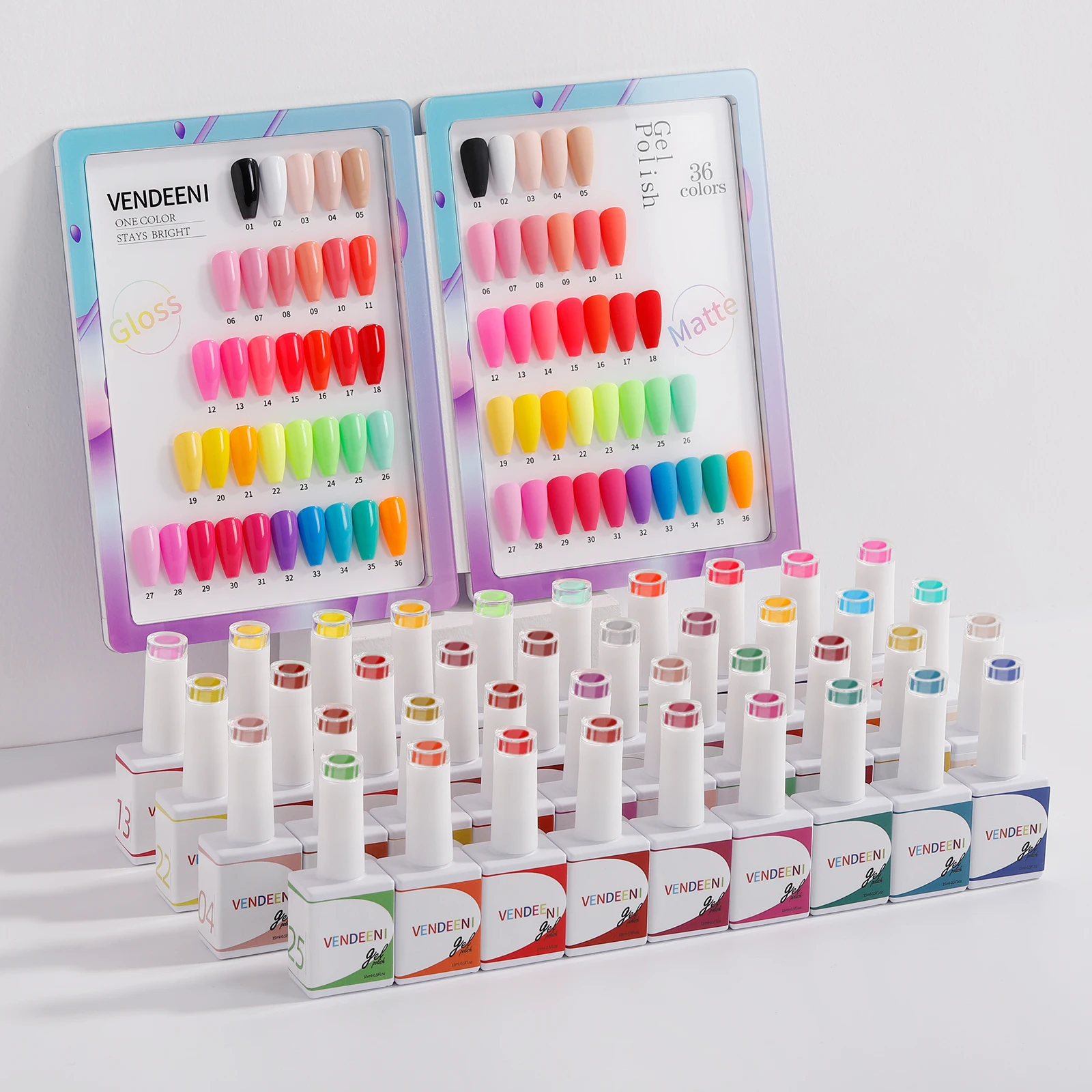 Vendeeni Nail Supplies TPO Hema Free 36Color Neon Gel Nail Polish Collection High Pigment Vegan Gel Polish Set OEM Private Label