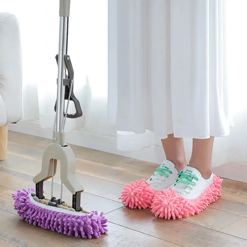 1 Single Chenille Lazy Mop Slipper, Washable Water Absorbent Floor Cleaning Shoe for Home & Bathroom