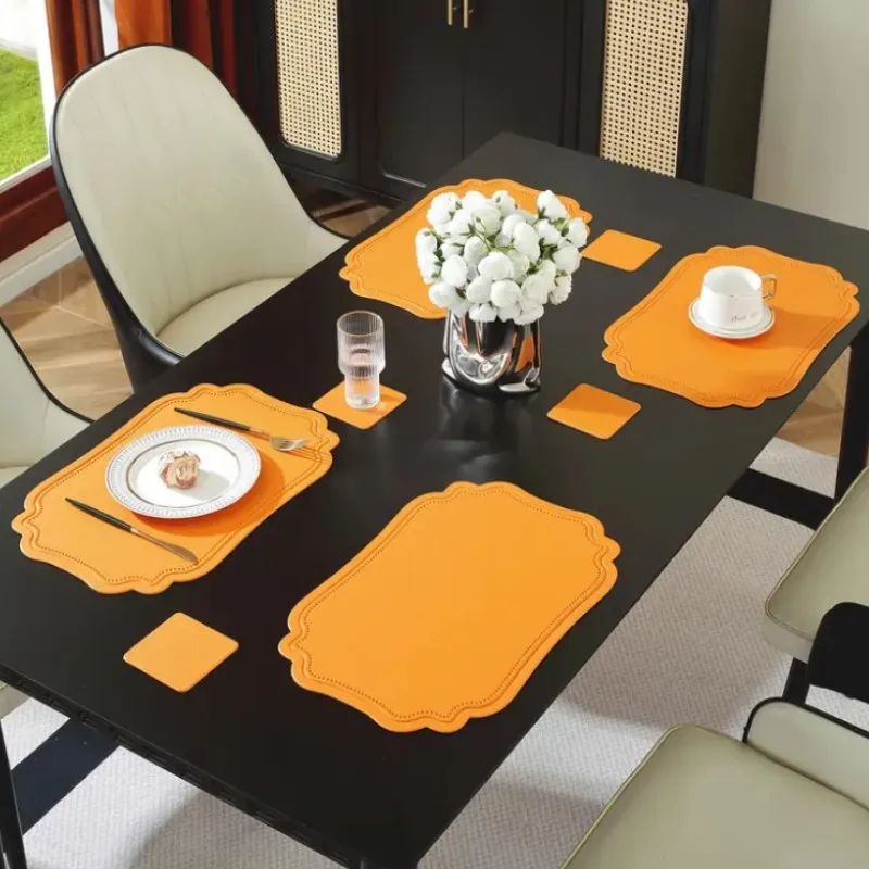 1/6/10PCS Orange Halloween PU Leather Placemats Non-Slip Waterproof Square Tableware Pad Soft Bowl Coaster for Gift Table Mat