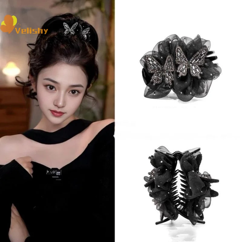 Elegant Wheat Spike Butterfly Knot Hair Clip For Women Back Of Head Chignon Tail Clip Versatile Shark Clamp