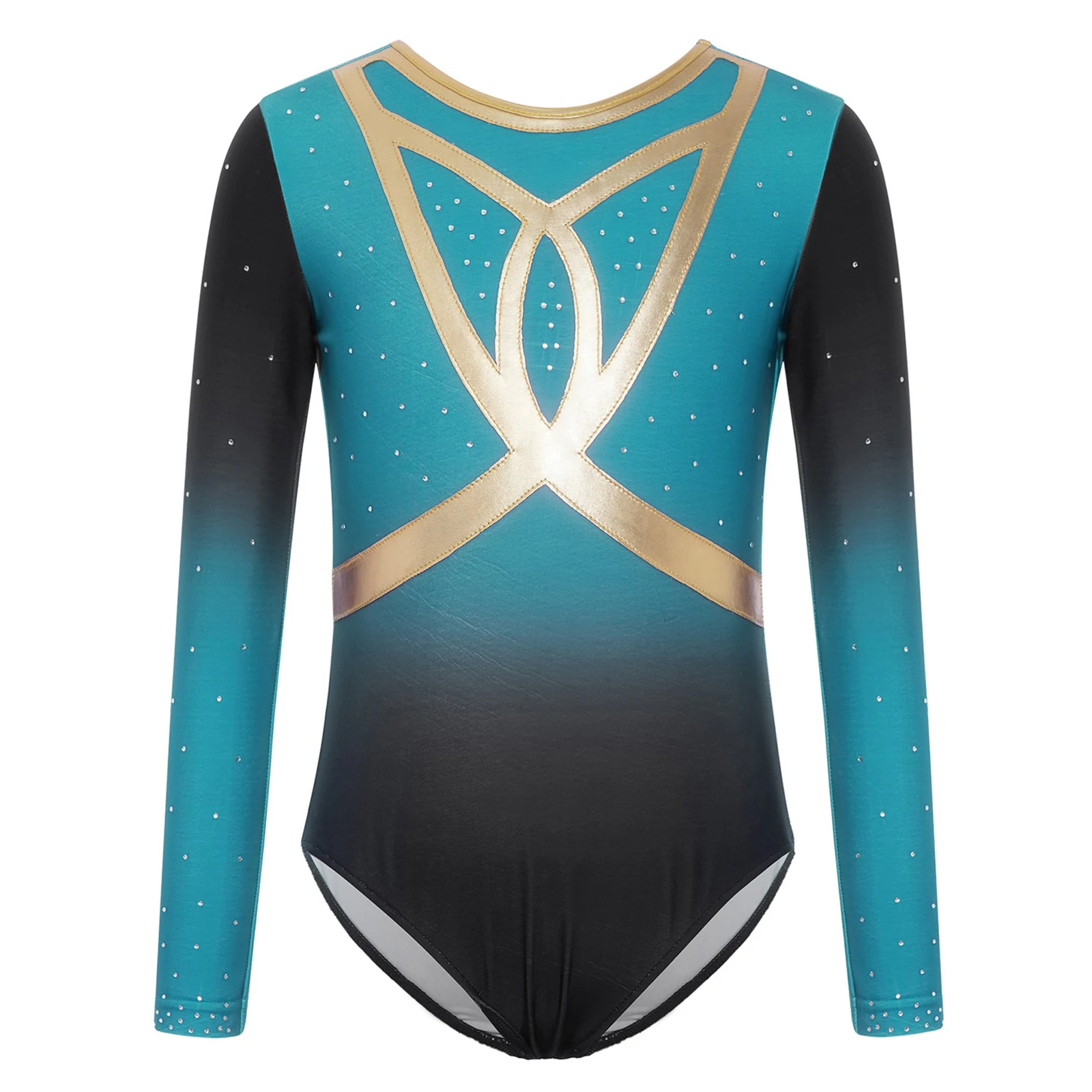 Crianças meninas ginástica ballet collant patinação artística em torno do pescoço manga longa brilhante strass desempenho bodysuit
