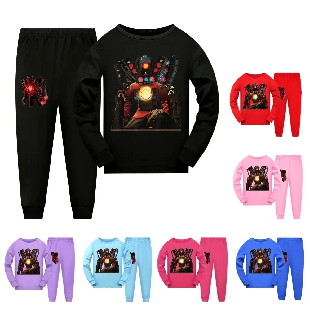 Game Skibidied Toilet T Shirt sets Kids Titan Speakerman TV Camera Man Pyjamas Boys Long Sleeve Sleepwear Baby Girls Pajamas