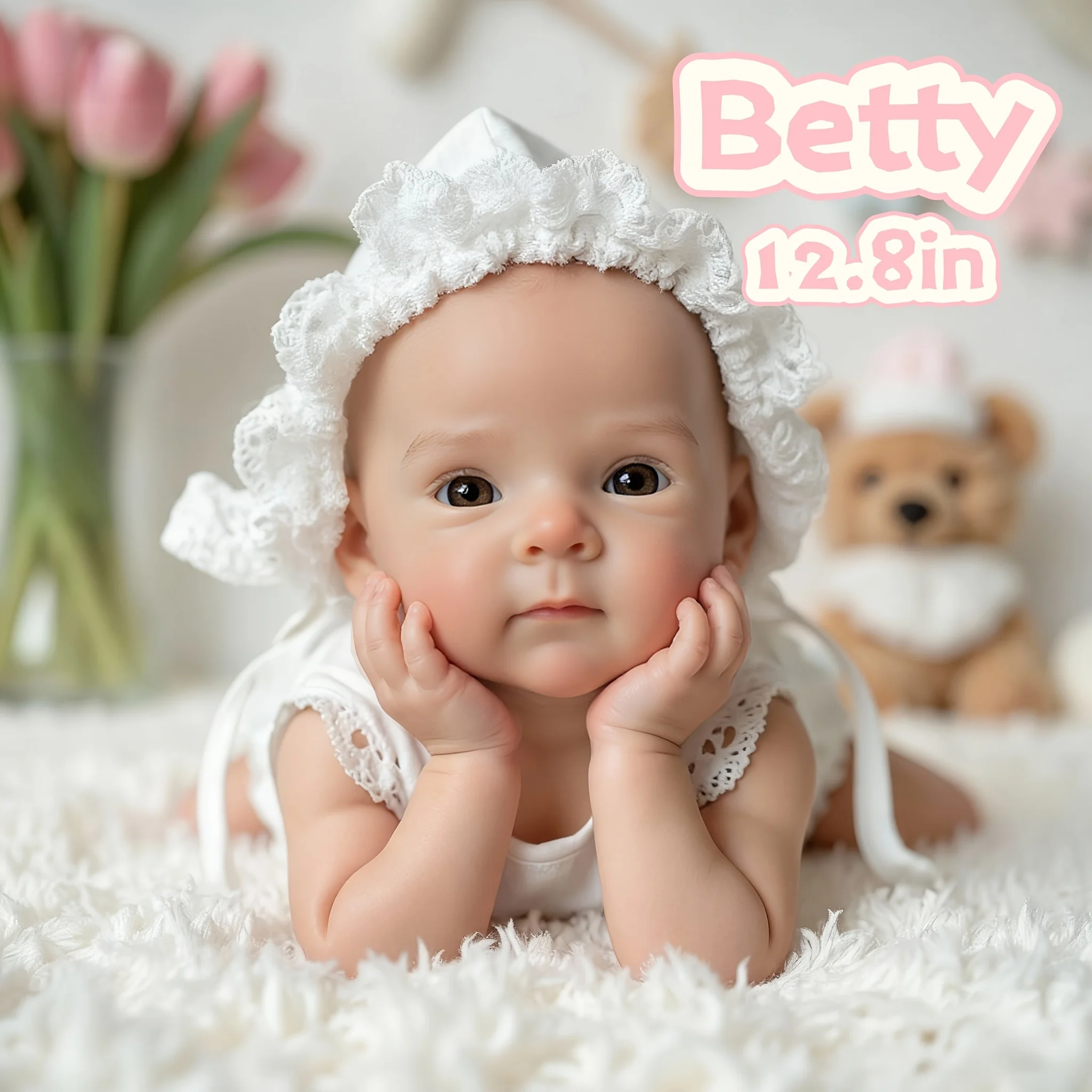 Realistic Open Mouth Silicone Girl, 13 Inch Bettie Reborn Baby Doll, Lifelike Soft Touch Newborn Birthday/Christmas Gift - Detail 1