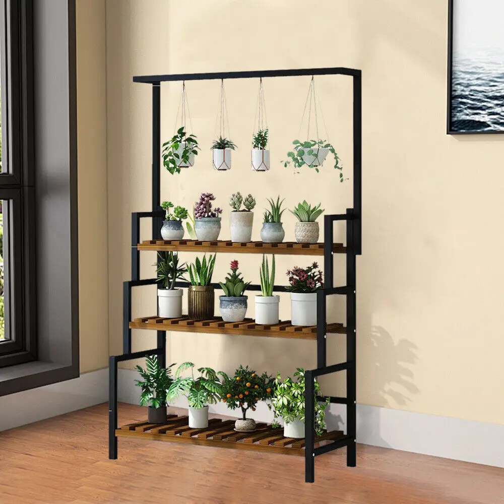 

Large Metal Hanging Plant Stand Storage Shelf Pot Rack Organizer for Hallway Indoors Outdoors Living Room Home Garden Decoration