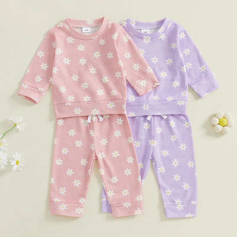 

RUEWEY 0 to 3 Years Baby Girl 2Pcs Pant Sets Spring Autumn Clothes Long Sleeve Daisy Print Sweatshirt + Pants Baby Clothing