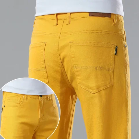New 2026 High-end Yellow Men's Casual Pants Korean Slim Straight Elastic Multi-color Cloth Men's Pants Cargo Pants Trousers Men