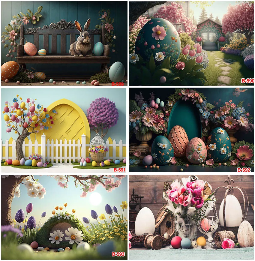 Spring Natural Scenic Backgrounds Easter Theme Eggs Trees Bunny Floral Birthday Photographic Supplies Newborn Backdrops Banner