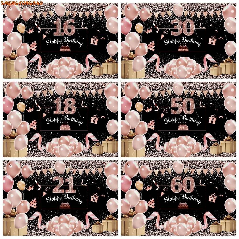

Happy Birthday Photography Backdrop Glitter Balloons Girls Birthday Party Decoration Kids Portrait Background Photozone Supplies