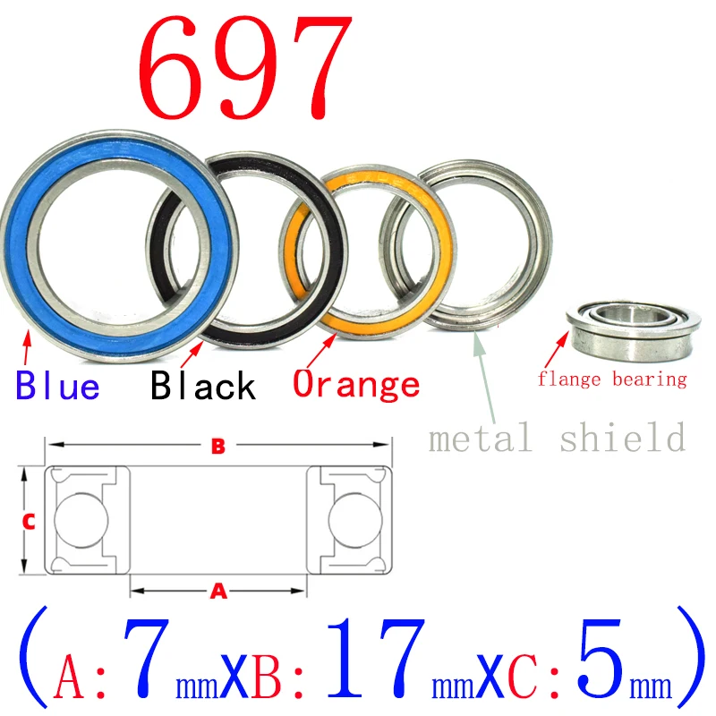 697ZZ (10pcs) Flange Mini Bearings 7X17X5mm Rubber & Iron Sealed RC Car Toy Bearing Kit