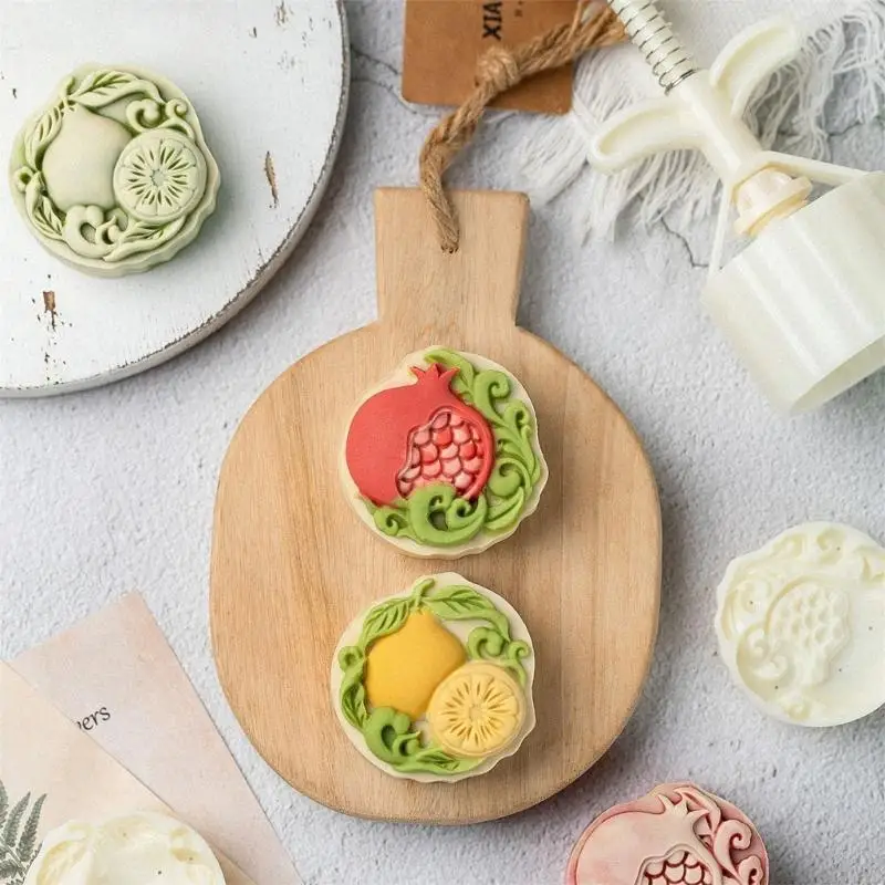 

E8BD Home Baking Essential Mooncakes Molds Unique Pomelo and Pomegranate Mooncakes Maker Treat Stamps for Cooking Enthusiasts