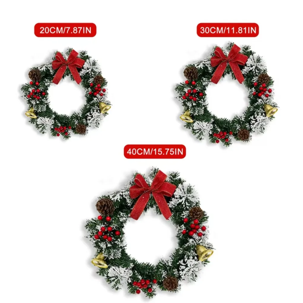 20/30/40 ซม.พวงหรีดคริสต์มาส Pinecones Bowknot Red Berry Xmas Tree Garland หิมะประดิษฐ์หน้าต่างแขวนตกแต่งหน้าต่าง