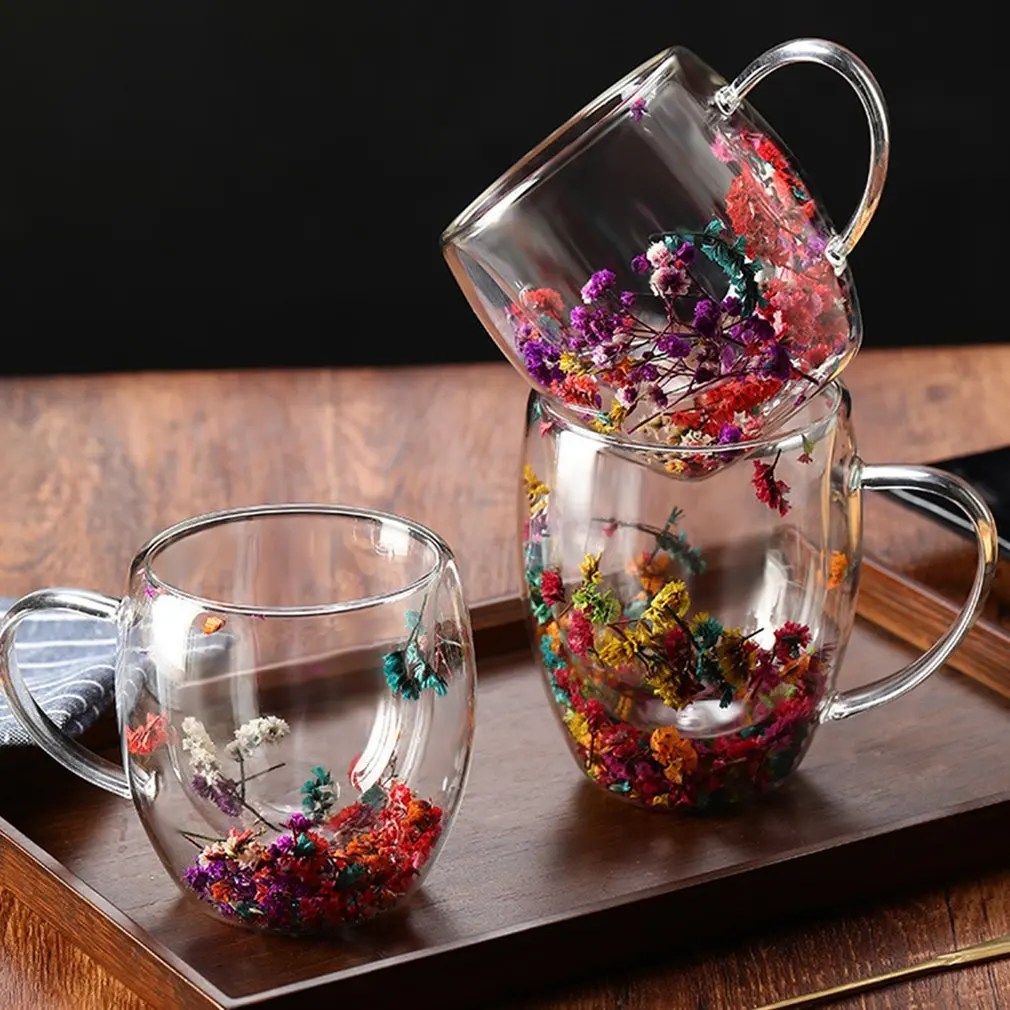 Double Layer Glass Cups High Borosilicate Milk Coffee Cups Christmas Cups Quicksand Double Wall Coffee Mug Water Bottle