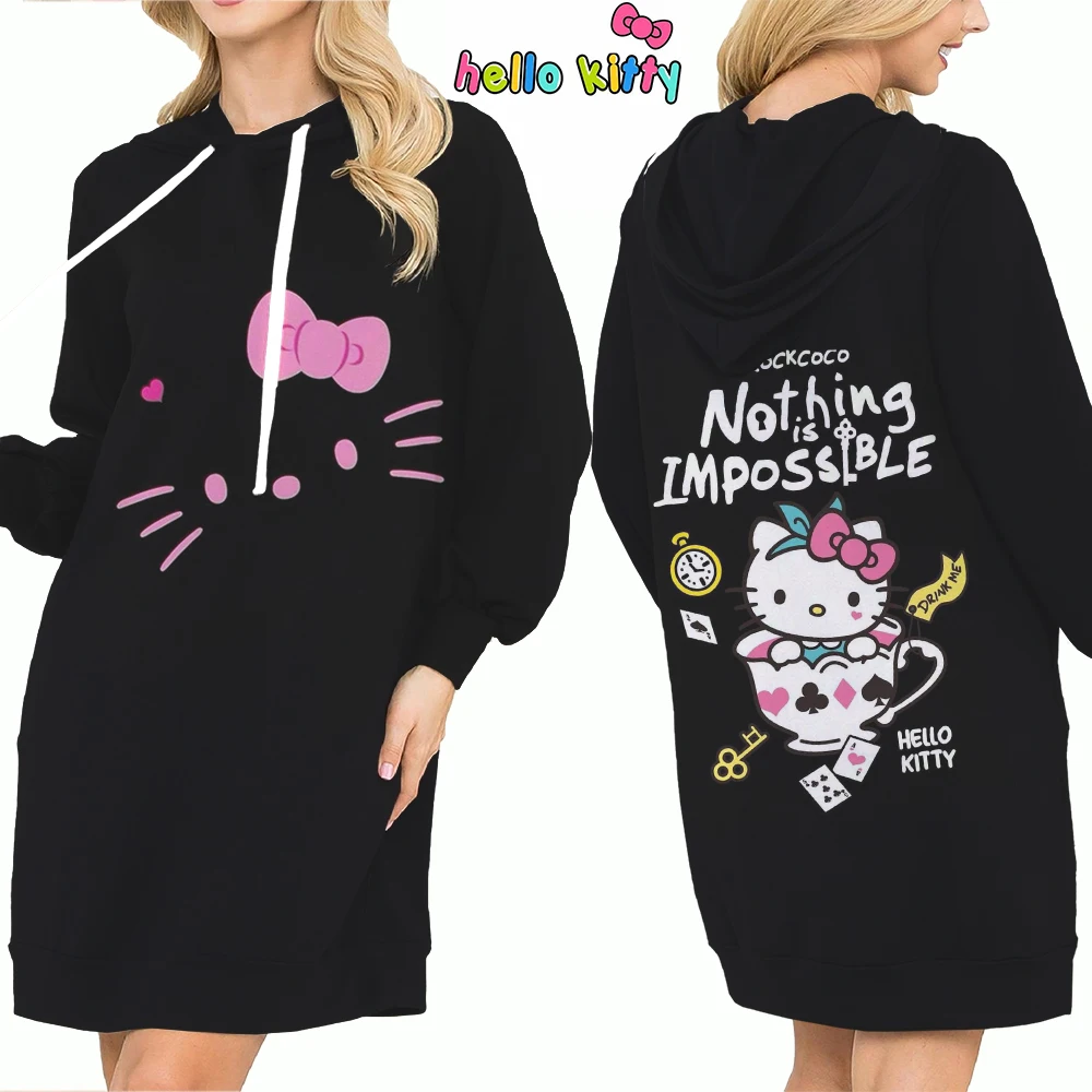 Autumn Long Sleeves Streetwear Fashion Sweater Dress Prom Dresses Hello Kitty Elegant Women\'s Hoodie Dress 2024 Kawaii Anime