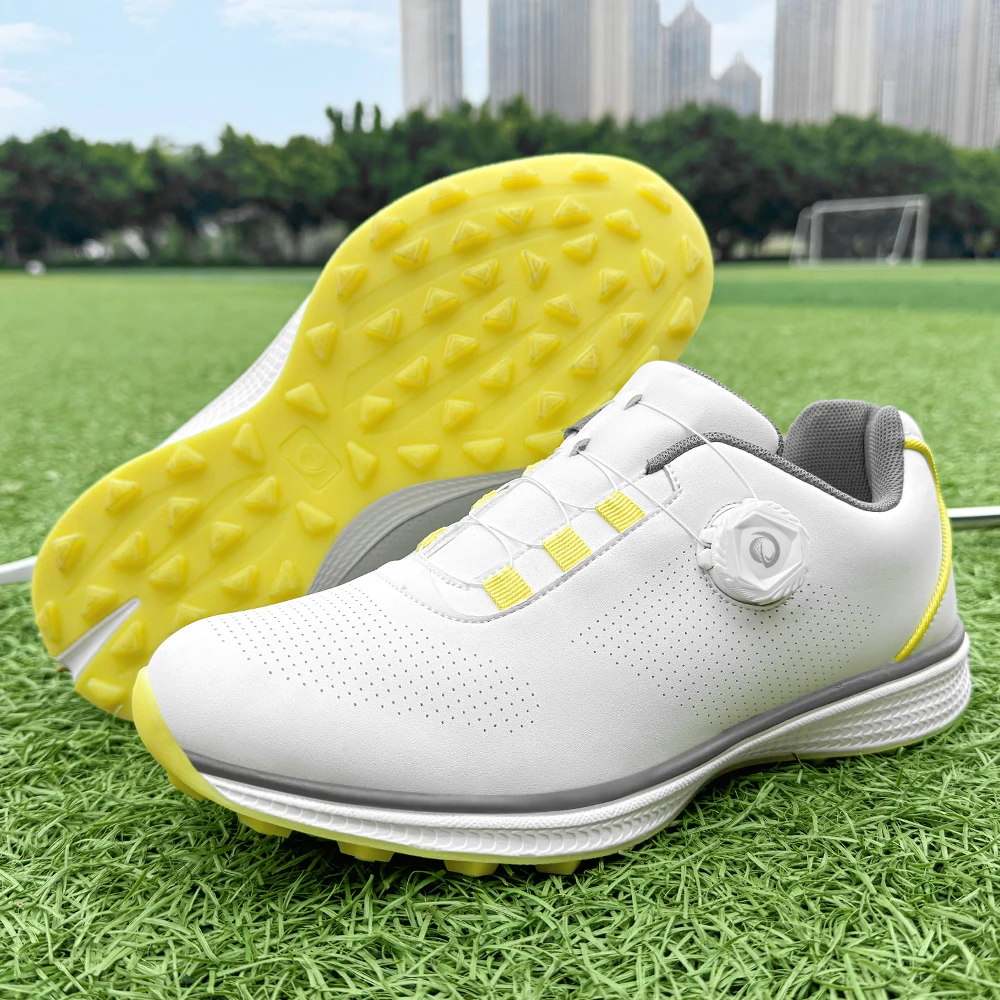 Men Spikeless Golf Sneakers With BOA Dial Rotating Buckle Lightweight Microfiber Wear Resistant Casual Outdoor Golf Footwear
