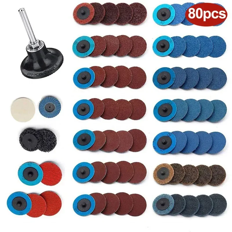 

80pcs 2" Sanding Discs with 1/4" Shank for Rotary Sanding Disc Kit for Die Grinder Surface Grind Polish Burr Rust Paint Removal