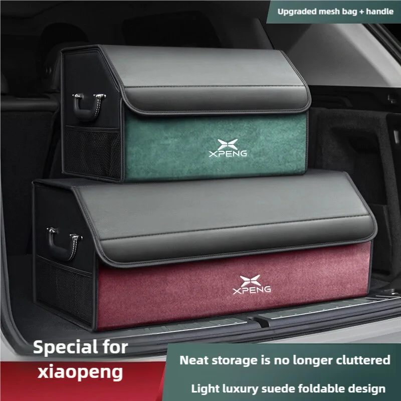 

For Xpeng P7/G6/G7/G9 2023-2025 Car Suede Trunk Organizer Large Capacity Leather Foldable Storage Box Car Accessories
