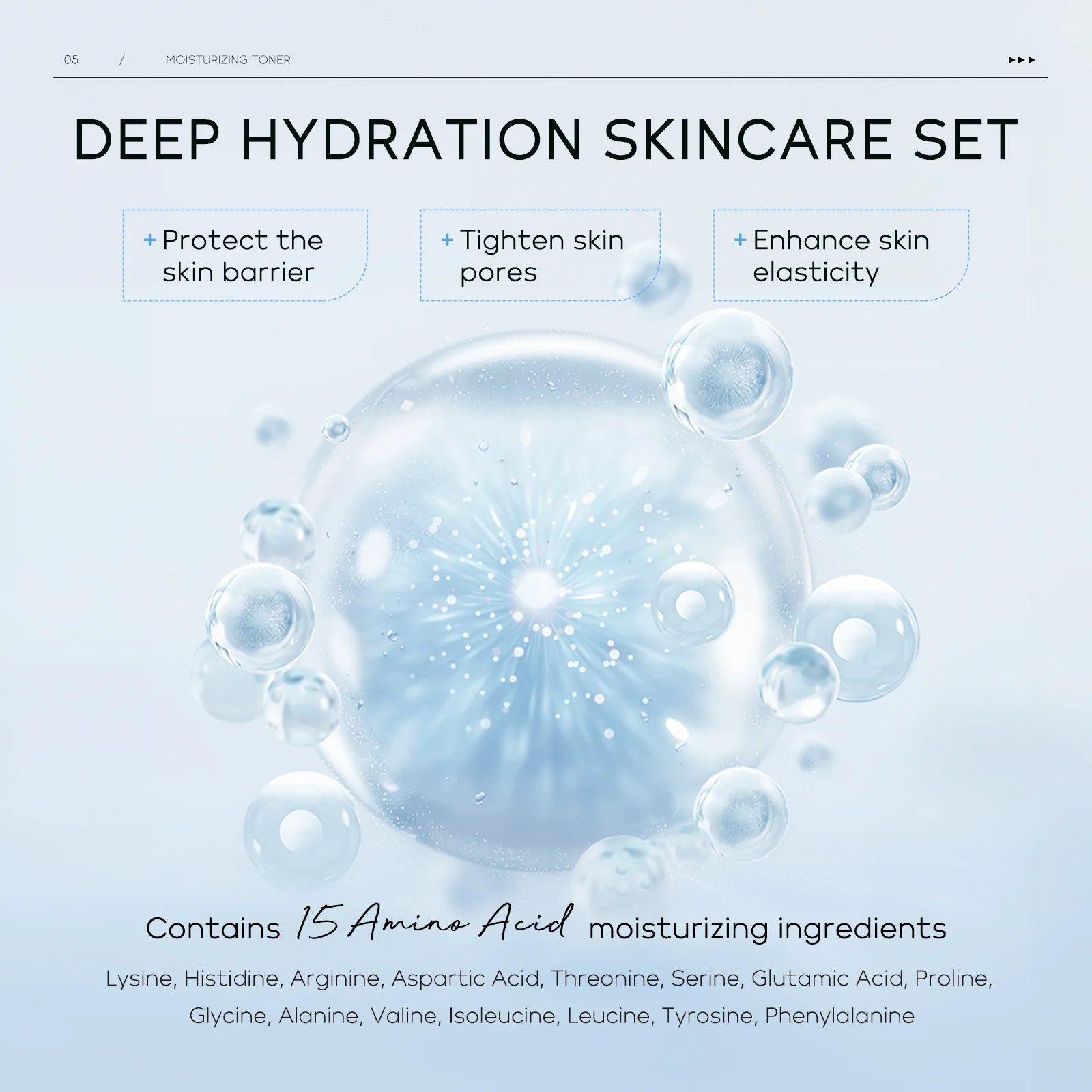 5pcs Multi-Effect Moisturizing Skincare Sets Amino Acids Cleanser Hyaluronic Acid Toner Serum Eye Cream Improve Dry Skin Cream