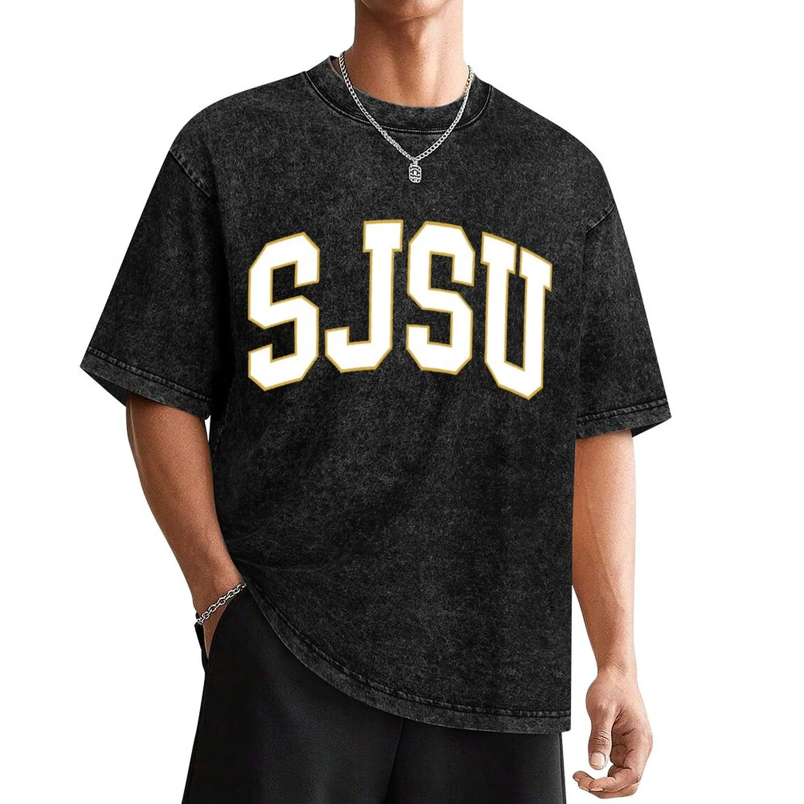 

sjsu - college font curved T-Shirt heavyweights korean fashion cute tops anime shirts men