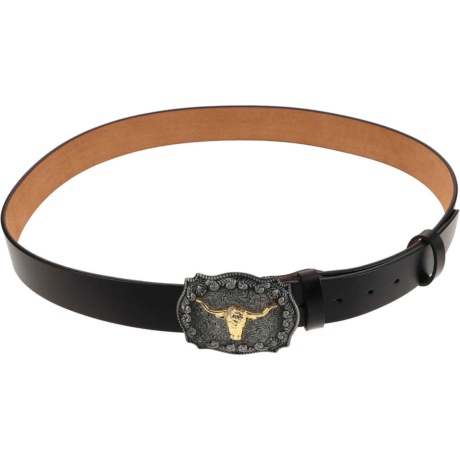 

Durable Cattlehide Belt Men S Buckle Western Style Bull Head Design Adjustable Length For Jeans And Cowboy Outfits