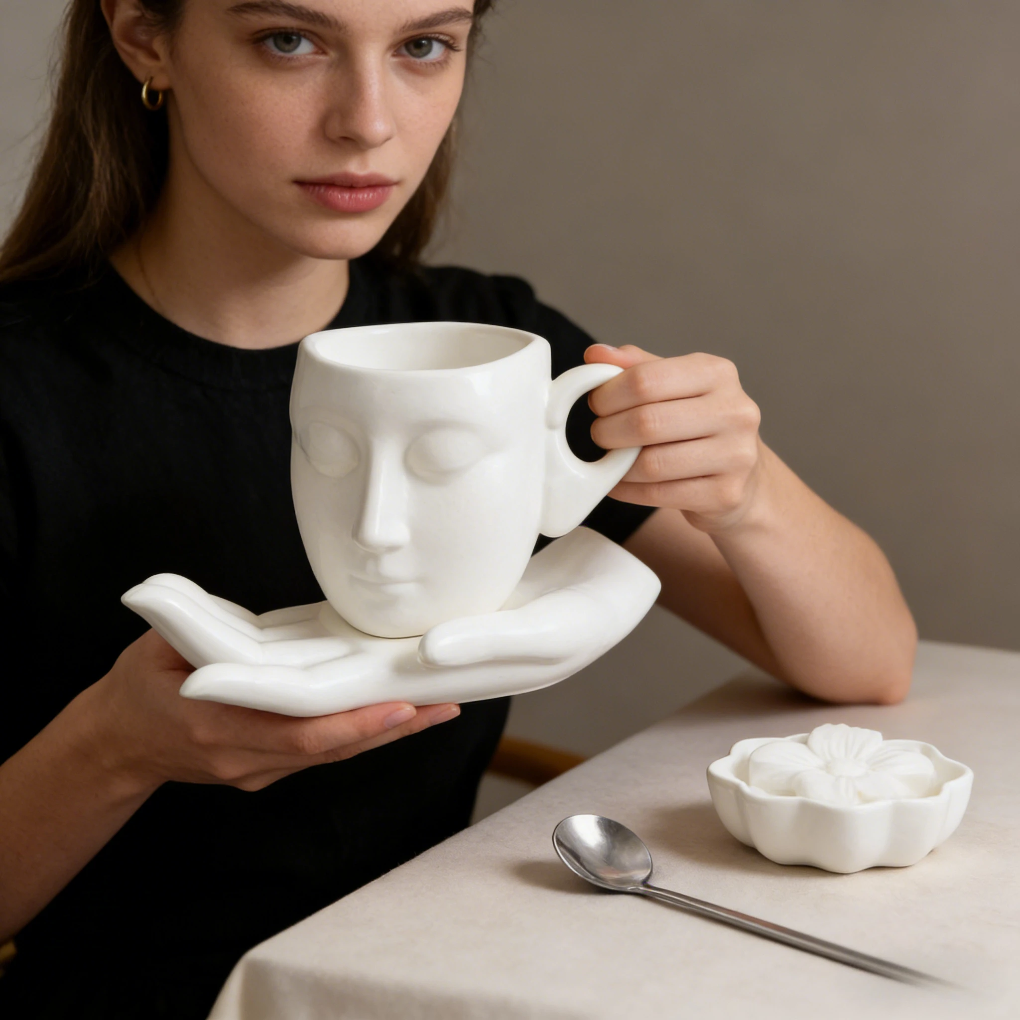 Niche Design Ceramic Coffee Mug Piano Score Handle Luxury Light Retro Couple Afternoon Tea Cup.