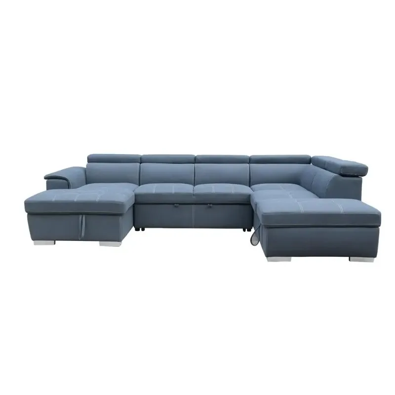 【Best-selling】Customizable L-Shape Sectional Sofa With Storage & Pull-Out Bed Adjustable Headrests For Home Interiors OEM/ODM