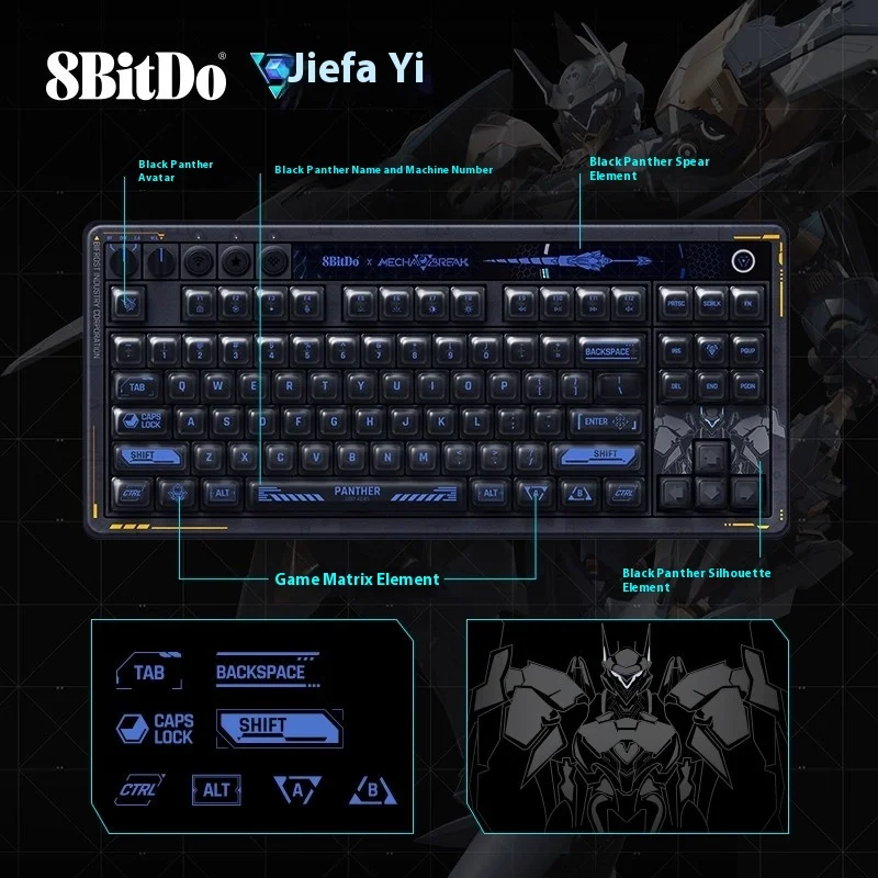 

8 Bitdo Retro87 Беспроводная механическая клавиатура Bluetooth, ограниченная серия, неограниченное количество черных пантеров, игровая RGB-клавиатура для ПК, подарок