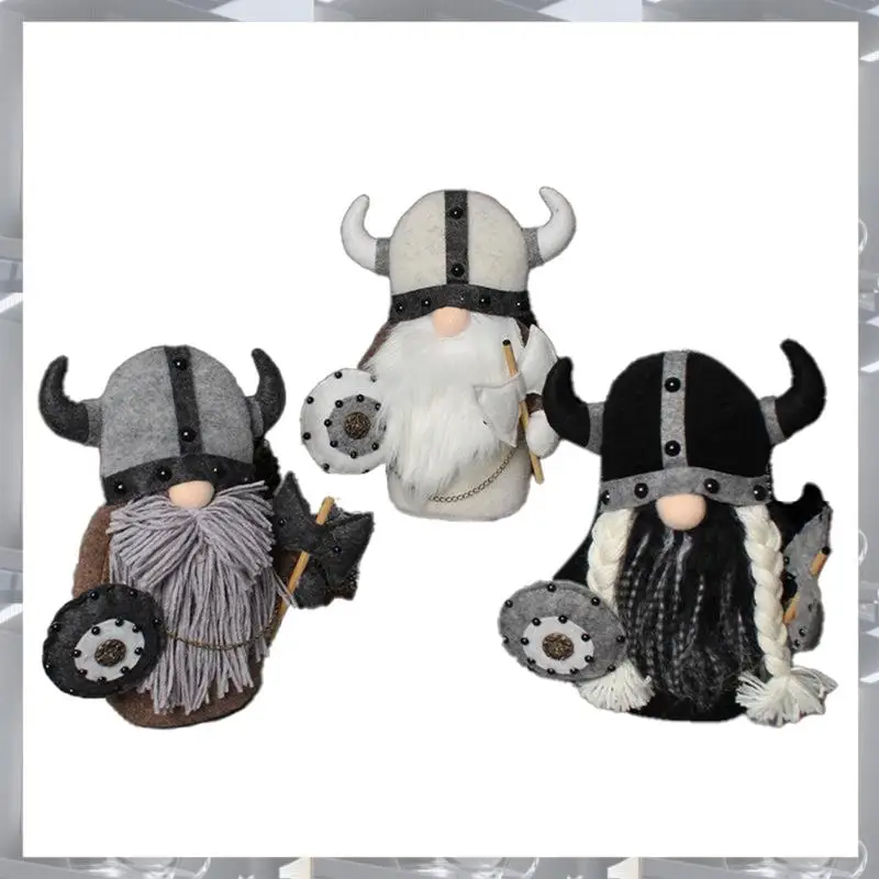 A84F-3PCS Halloween Viking Warrior Gnome  Fall Farmhouse Gnome Plush Decor Indoor Cute Scandinavian Style Gnomes