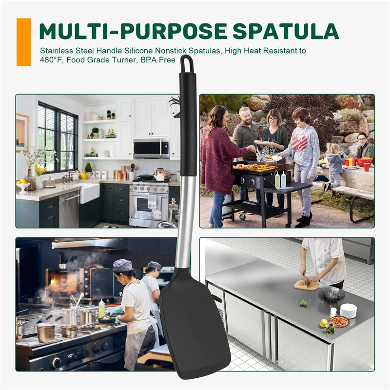 

ABPP-Stainless Steel Handle Silicone Nonstick Spatulas, High Heat Resistant To 480°F, Food Grade Turner, BPA Free