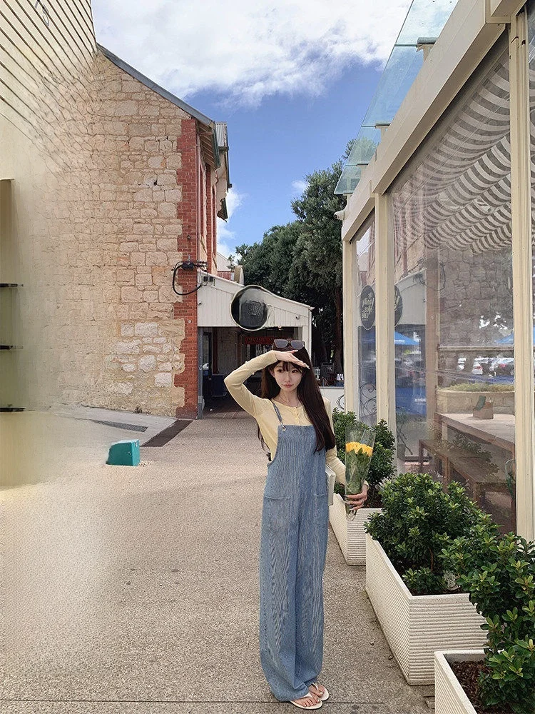 

Soft Thin Summer Version Denim Overalls Anti-Aging Daily Rules High Waist Loose Fit Micro Stretch Jeans Blue for Women 8-48