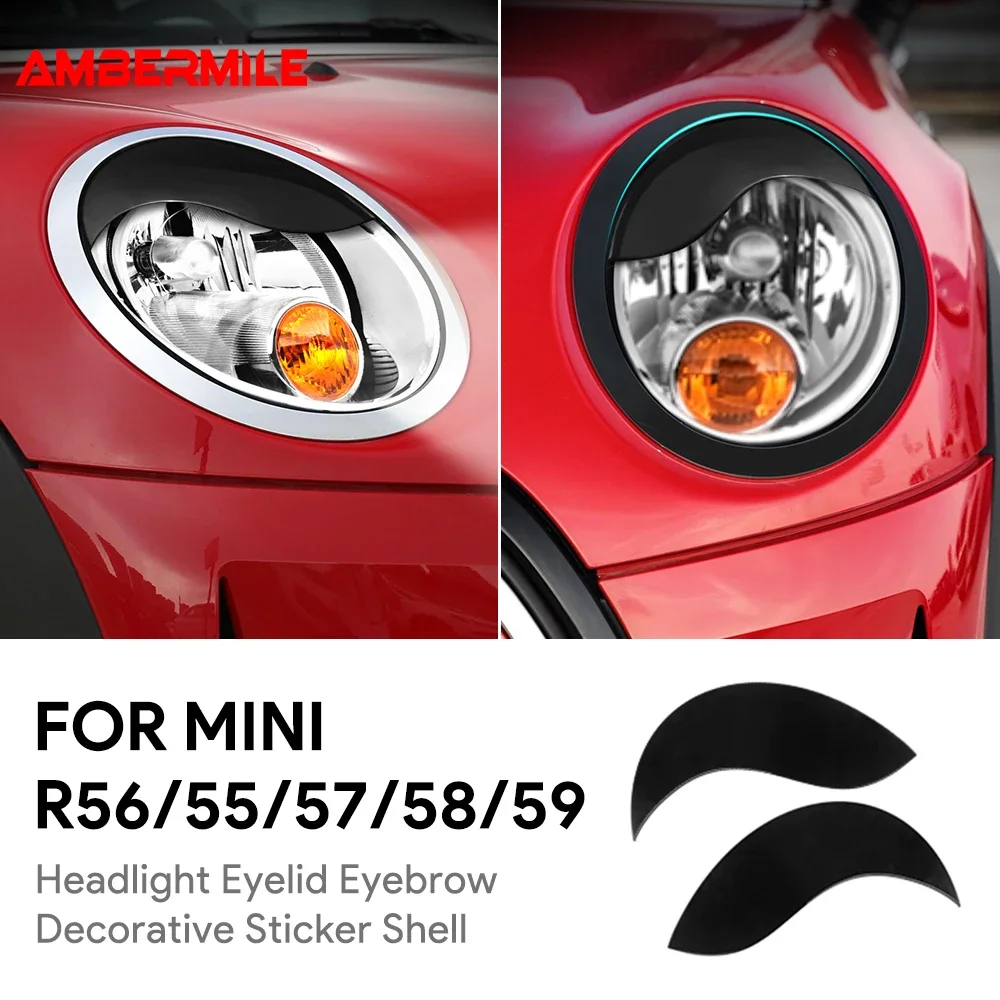 

For Mini R55 R56 R57 R58 R59 Car Headlight Eyelid Sticker 2pcs Black Trim Molding Styling Accessories