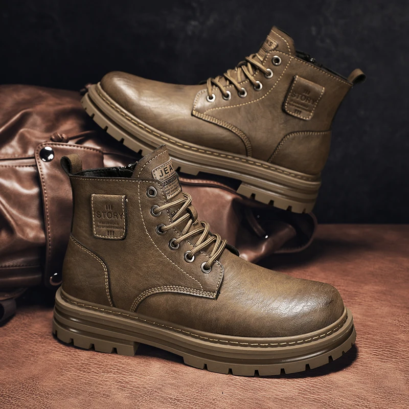 Botas de hombre suela suave cuatro estaciones antideslizantes cómodas botas altas de suela gruesa cómodas botas de trabajo versátiles para jóvenes
