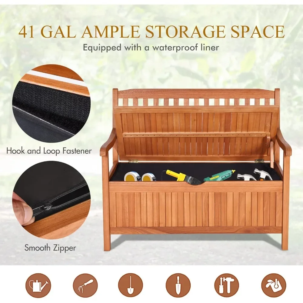 

Outdoor wooden bench, outdoor deck box with seat, capacity 800 pounds, dust-proof lining, wooden storage sofa for swimming pool