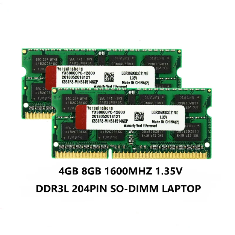 Mémoire d'ordinateur portable universelle DDR3 DDR3L 4 Go 8 Go 1600MHz PC3L-12800 Non-ECC 1.35V 204Pin SODIMM RAM pour ordinateur portable CL11 sans tampon