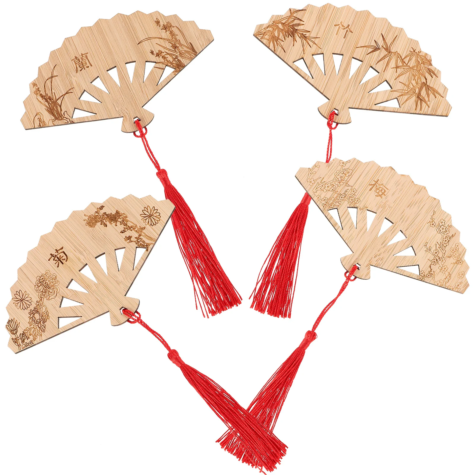 

4Pcs Exquisite Bamboo Bookmarks Tassel Chinese Style Plum Orchid Bamboo Chrysanthemum Book Reading Accessories