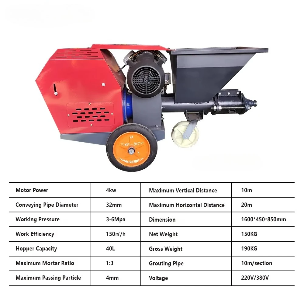 Industrial Mortar Spraying Machine Cement Sprayer Paint Sprayer with Mixer for Interior Wall Floor Ceiling Roofs and Surfaces