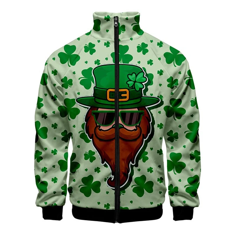 Chaqueta Popular del Día de San Patricio irlandés para hombre y mujer, abrigo de Hip Hop de manga larga, Sudadera con capucha Harajuku con estampado