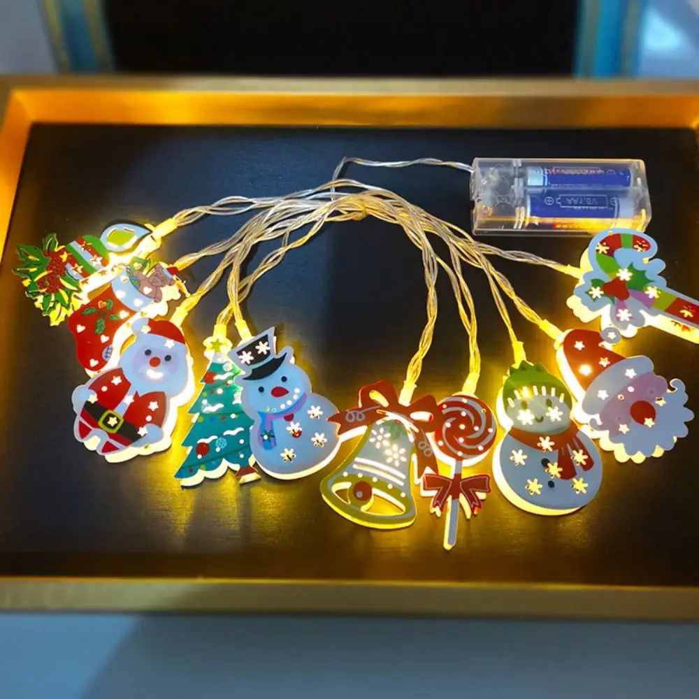 

1.65M/10 Light Christmas Lights String 10 Christmas Patterns Kawaii Iron Art Lights String 2 AA Battery powered Multicolor