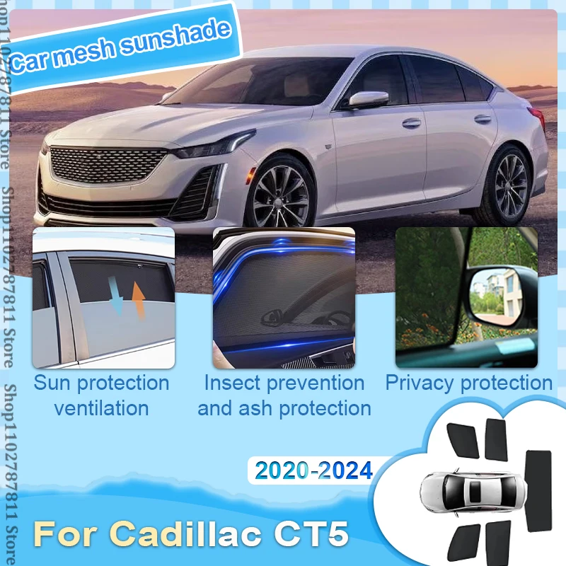 

For Cadillac CT5 2020 2021 2022 2023 2024 Magnetic Car Sunshade Front Windshield Side Window Shade Mesh Curtain Sun Protector