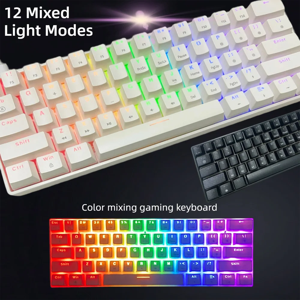 61 مفتاحًا لوحة مفاتيح ميكانيكية سلكية للألعاب مختلطة بني فاتح أزرق أحمر عمود لوحة مفاتيح ميكانيكية أحرف محفورة شفافة #2