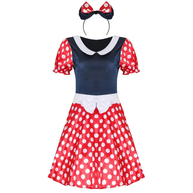 Vestido de Minnie Mouse para niñas, disfraz de Mickey y Minnie, conjunto de ropa de dibujos animados para adultos, diadema, Disfraces de Halloween de Cosplay