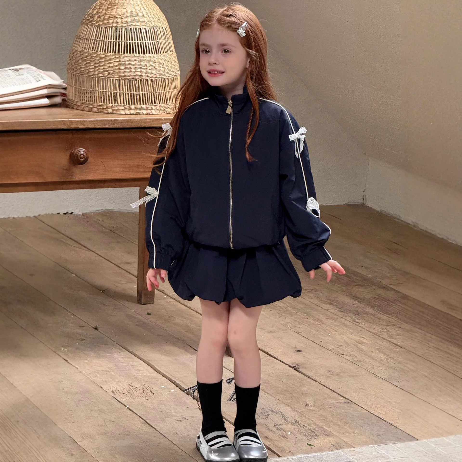 

Girls Suit 2025 Autumn and Winter New Children's Clothing Korean Style Girl Baby Bowknot Windbreaker Short Skirt Two Sets