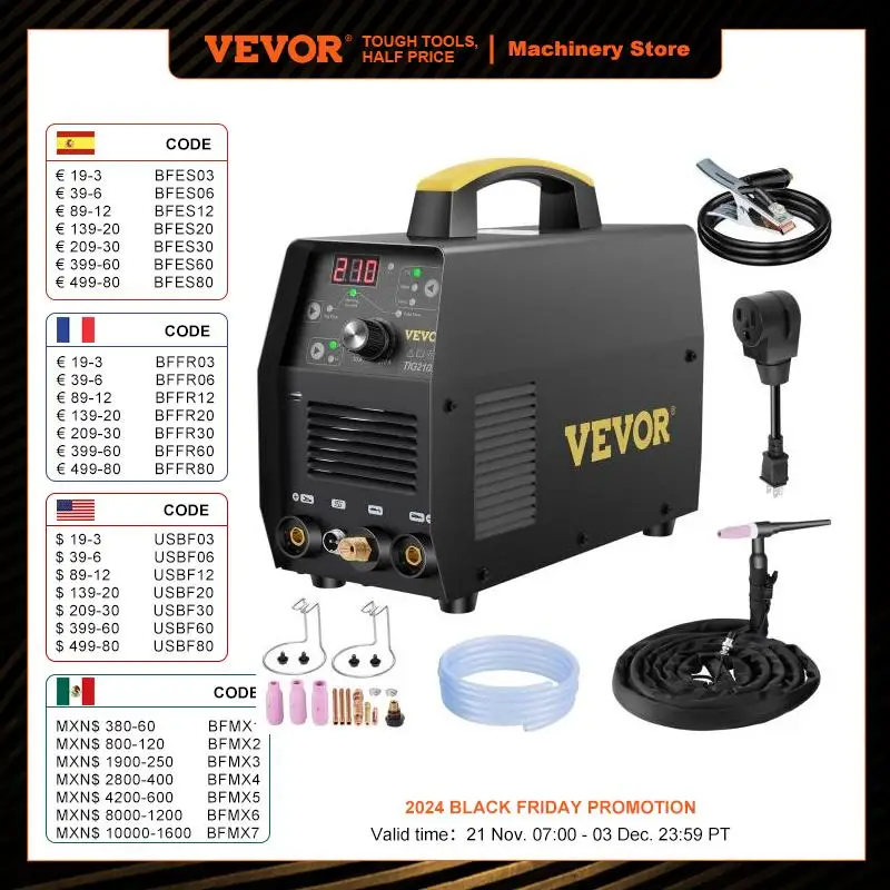 VEVOR 210A 3 in 1 TIG Welder AC 110/220V 3 in 1 Multifunctional HF TIG ARC Clean Welding Machine with USB Port/Pulse & Torch