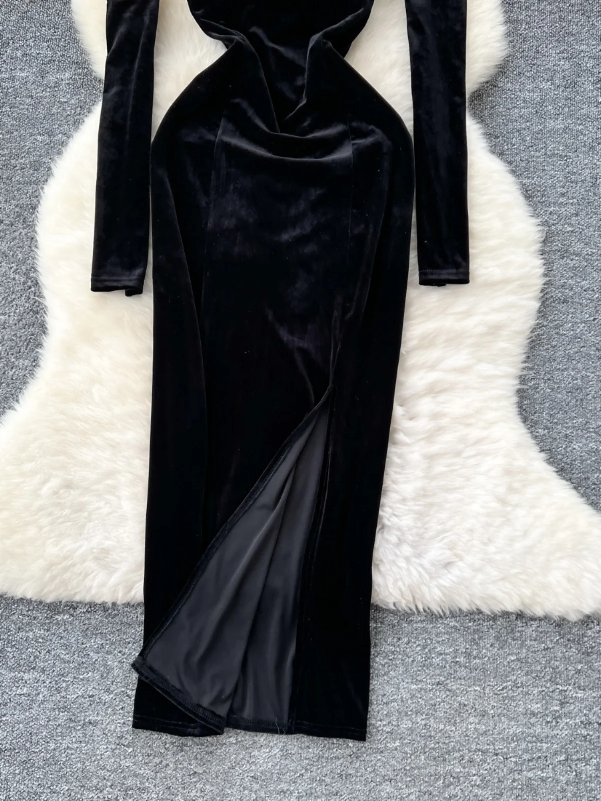 Ele Velvet Evening Dr with Deep V-Ne Bal Design for Women Sli High-Waisted A-Line Skirt Long Sve Mid-Length