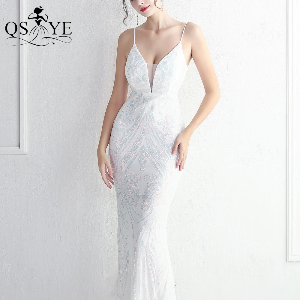 Abiti da sposa bianchi in pizzo con paillettes abito da sposa con paillettes scintillanti spalline con scollo a V motivo floreale abito da sposa da sposa