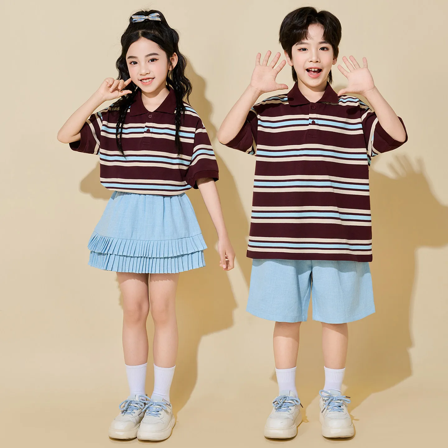 Kids Boy Girls Stage Fashion Show Dance Clothes Children Summer Short Sleeve Polo Shirt Shorts Sets T-shirt Skirts Tracksuits