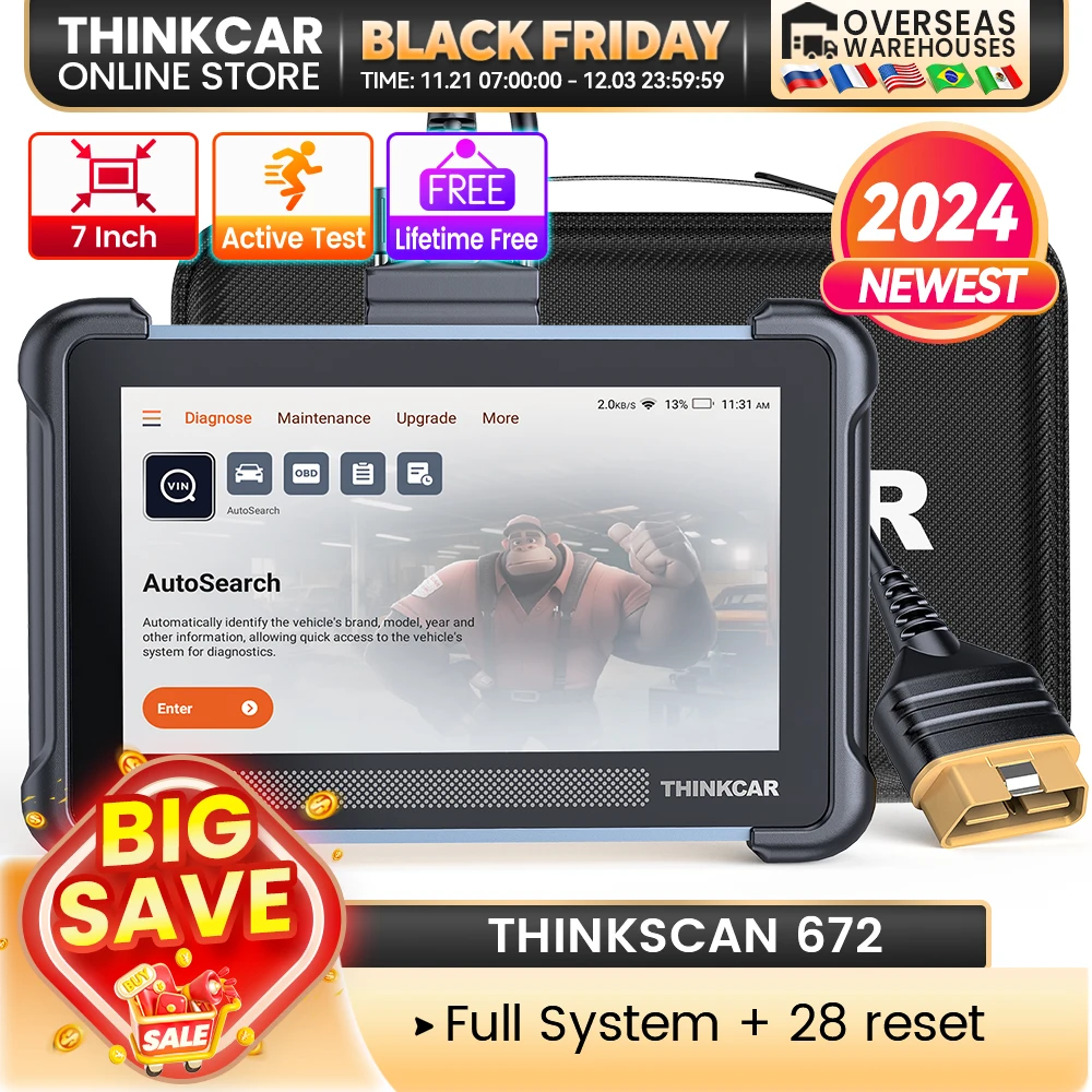 THINKCAR THINKSCAN 672 OBD2 Auto Diagnostic tool full system 28 reset scan tool Active test Bi-directional CANFD lifetime free