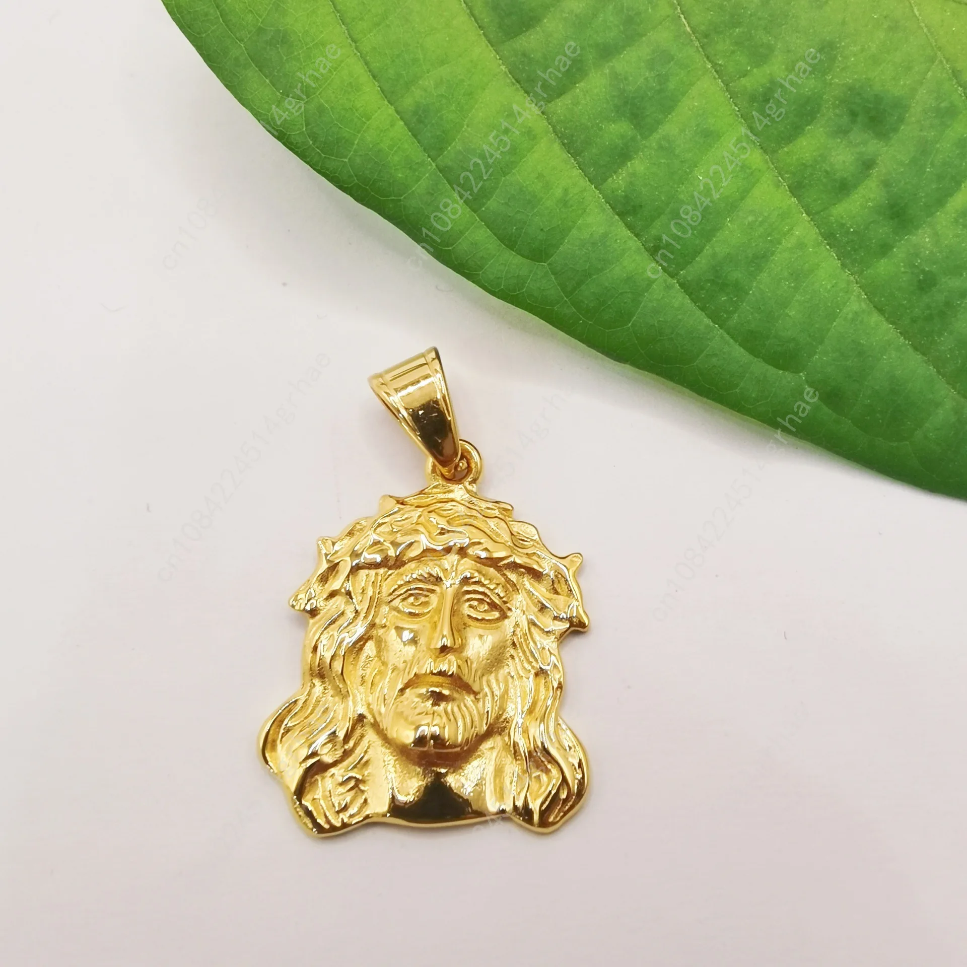 Collana con ciondolo con ciondolo in acciaio inossidabile 316L Gesù color oro per regalo di gioielli per feste da donna e uomo